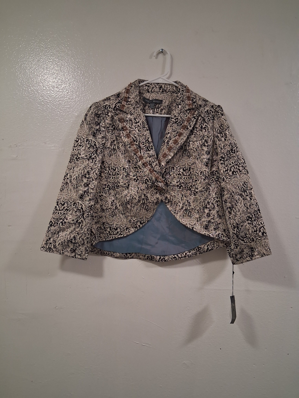 True Meaning Cropped Printed Blazer Jacket in Black and Cream New #Y2K